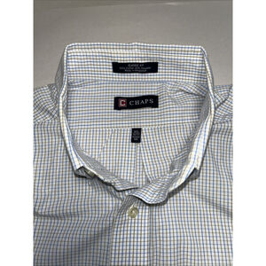Chaps 16.5 36/37 Classic Fit Blue & Yellow Checked Button Down Long Sleeved